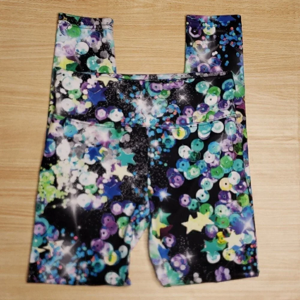 Justice Girls Black Purple Abstract Print Leggings 12